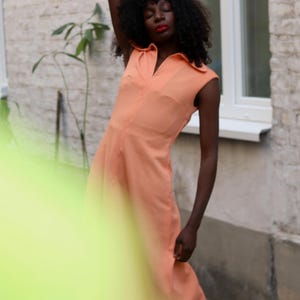 Vintage Peach Handmade Dress| 70s Collared Maxi Dress | Sleeveless A-Line | Summer Retro Gown