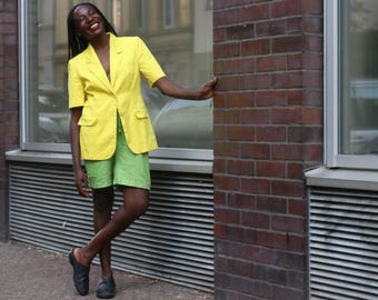 Blazer vintage en coton jaune Luoghi Italie des années 1980 veste d'été à manches courtes UE 36