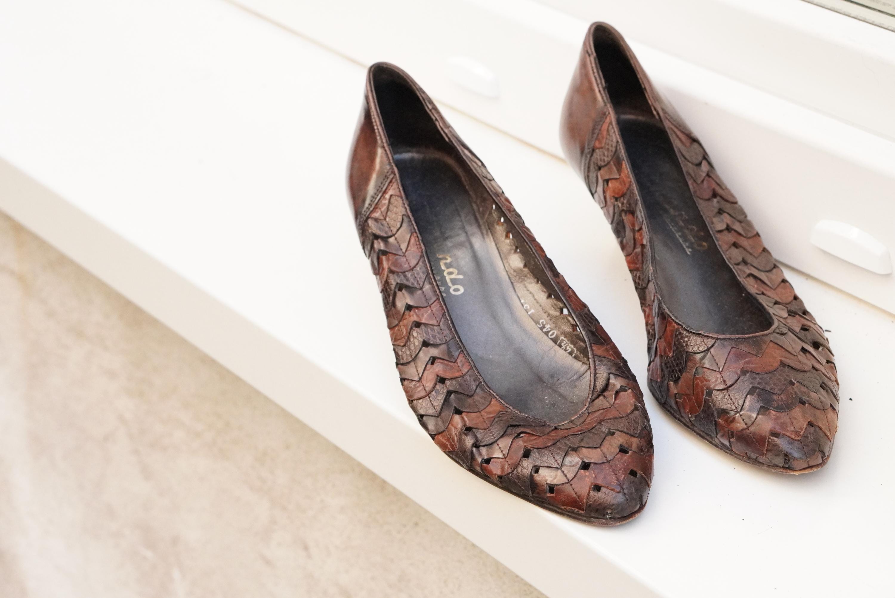 Vintage Woven Leather Flats Brown Braided Ballerinas Vintage Low Heel…