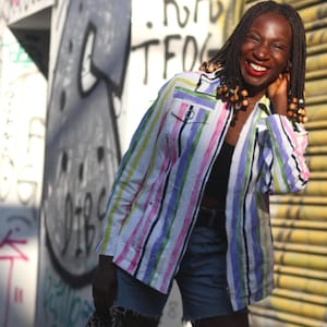 Jaren 90 pastel gestreept overhemdjack: retro lente bovenkleding maat S-M