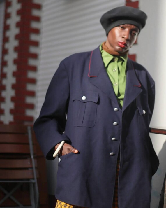 70s Vintage Military Blazer: Handmade Navy Jacket… - image 6