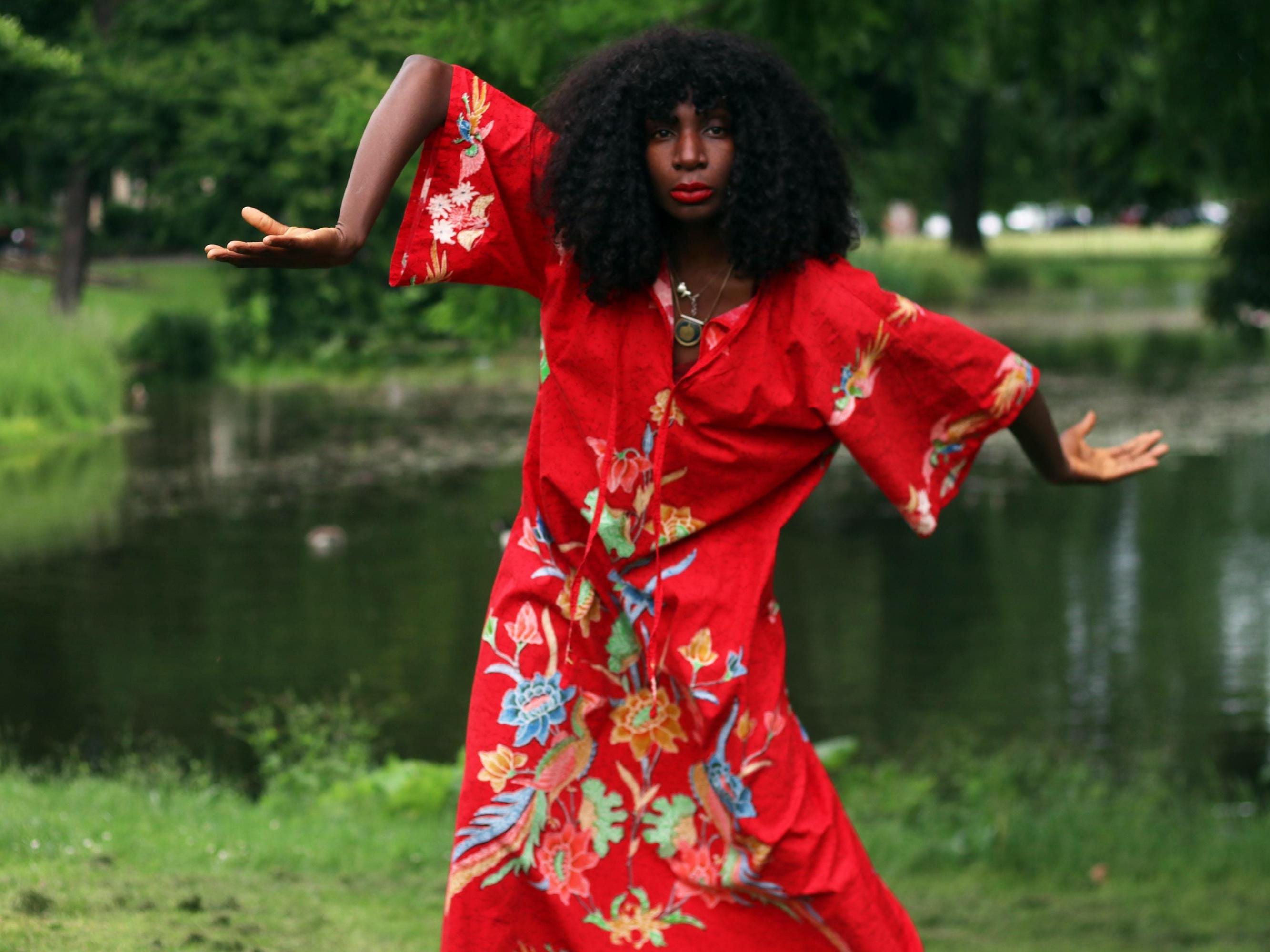 Vintage Red Cotton Floral Caftan Dress | Made in Thailand Boho Maxi Kimono Gown | Loose Fit Resort Wear