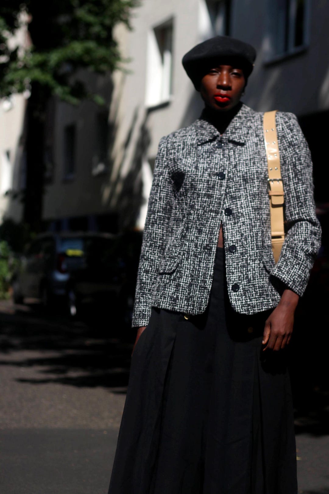 Vintage Houndstooth Tweed Blazer: 90s Black and White French