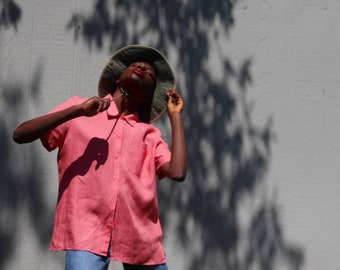 90s Liz Claiborne Linen Blouse| Pastel Pink  Blouse| Minimalist Lightweight Summer Shirt