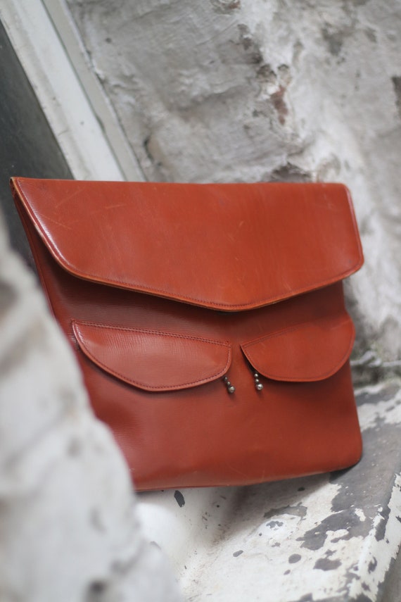 70s brown leather handbag| rare vintage wrist bag… - image 4