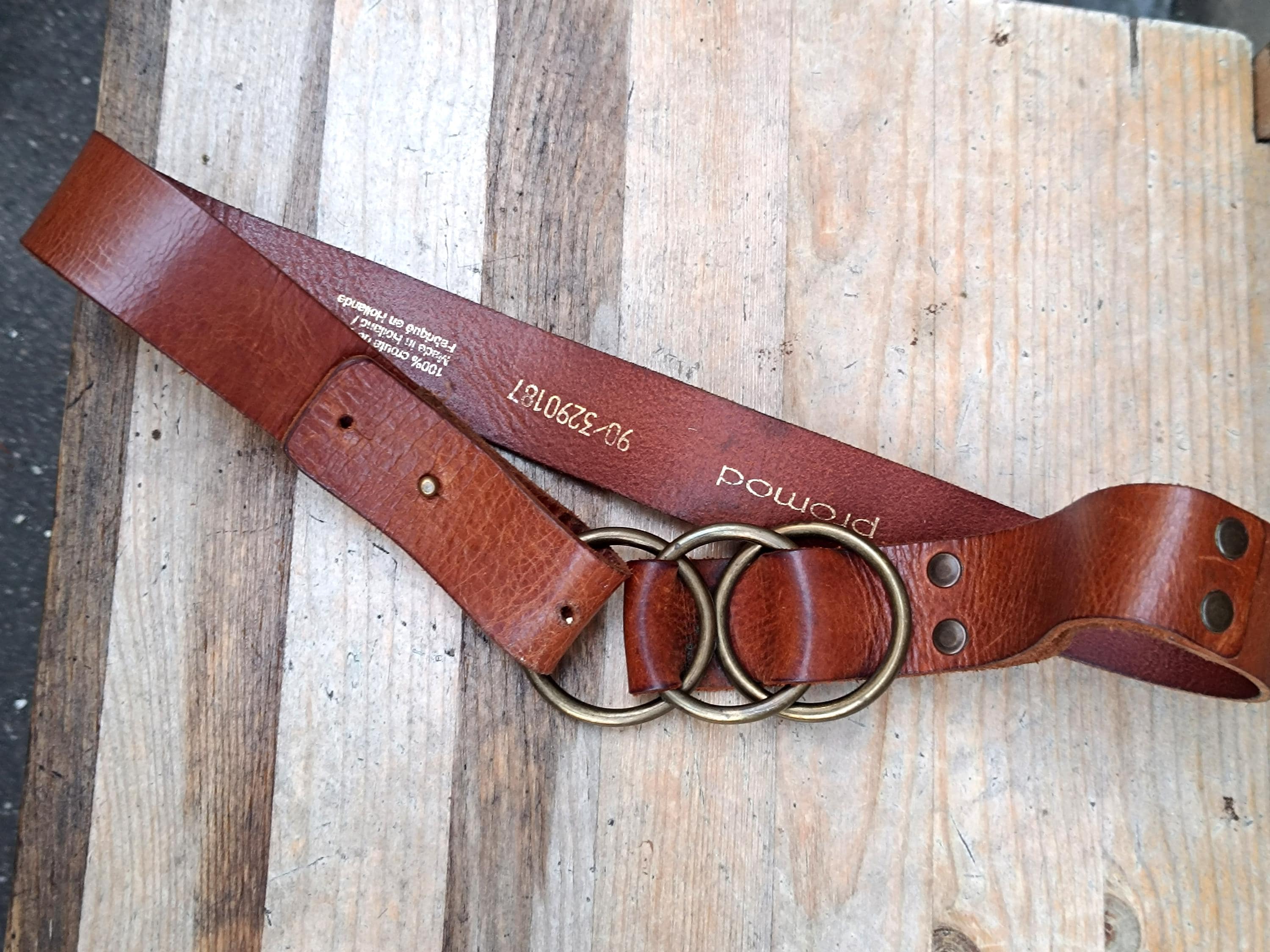 PROMOD‎ Vintage Woman’s Made In France Brown Split Leather Cowhide Belt Size 34” Vintage Cowhide Split Belt and Elastic Leather Belt for  main image 2