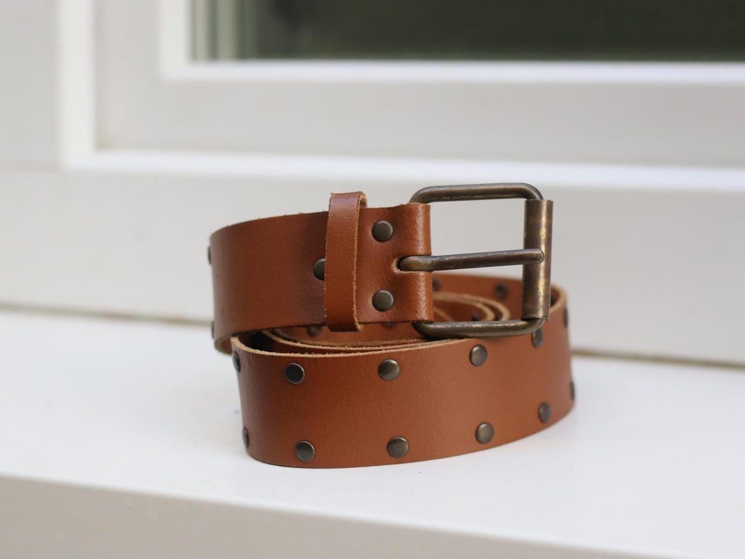 Vintage John Baner Leather Belt: Brown Studded Western  display picture 3