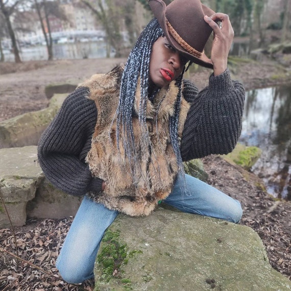 Aggregaat zij is Peave Vintage jas met bont details en gebreide mouwen Jaren 70 - Etsy Nederland