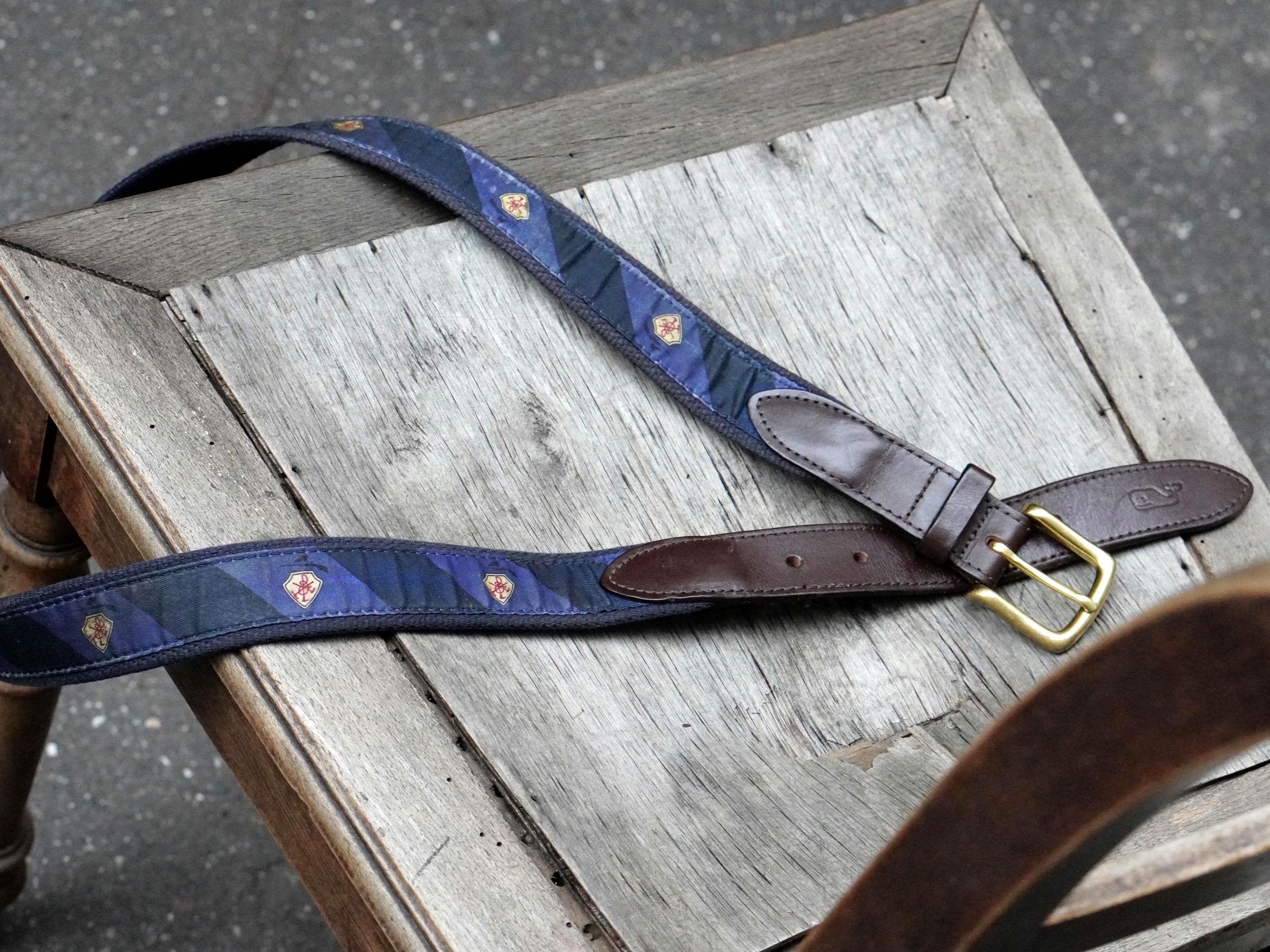 Vineyard Vines Woven Blue and Brown Leather WoMen\'s Belt Size‎ 30 New VINEYARD VINES Belt Brown Leather/ Canvas Blue Green Plaid  main image 2