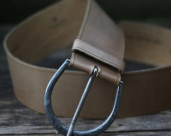 70s Leather Belt| Minimalist Vintage brown Schuchard & friese belt with statement buckle| Women's waist belt