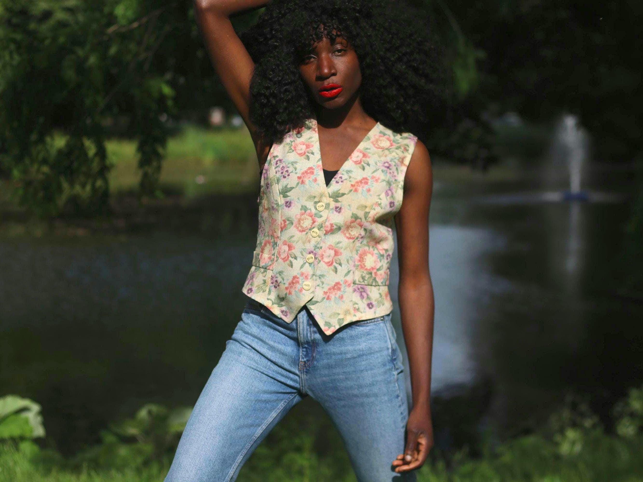 Vintage 90s Floral Vest | Tapestry Waistcoat Top | Cottagecore Granny Chic Style | Button Front Fitted Layer | Retro Festival Fashion