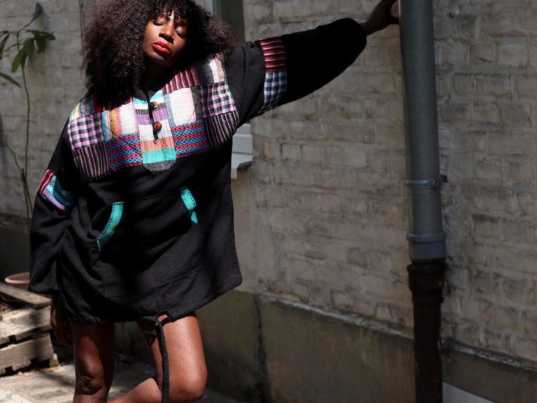 Vintage 90s Patchwork Sweater - Oversized Wool Cotton Knit