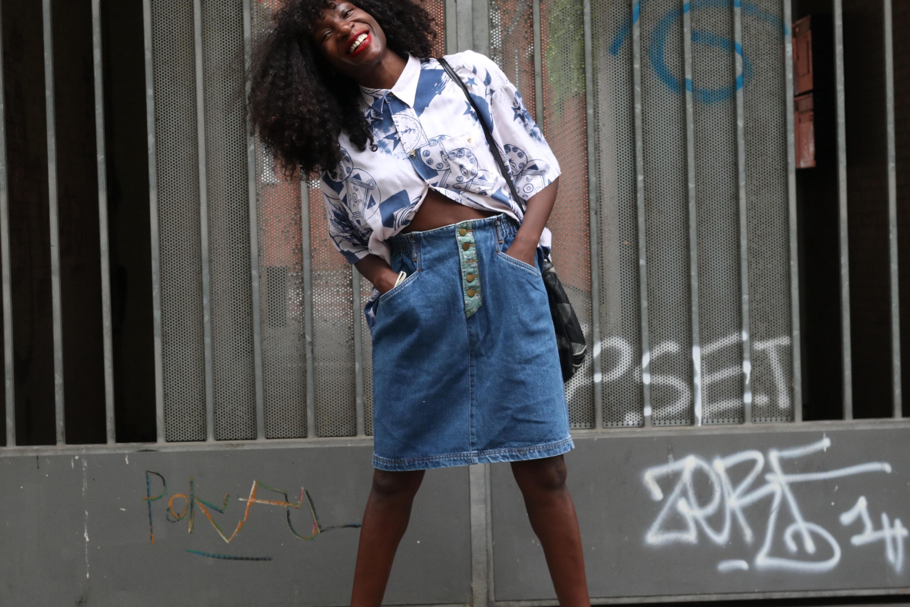 Jupe En Denim Chanel Automne 1991 – Taille 44 (US 10) – Haute Taille, Genou – Garniture Tweed – Vintage