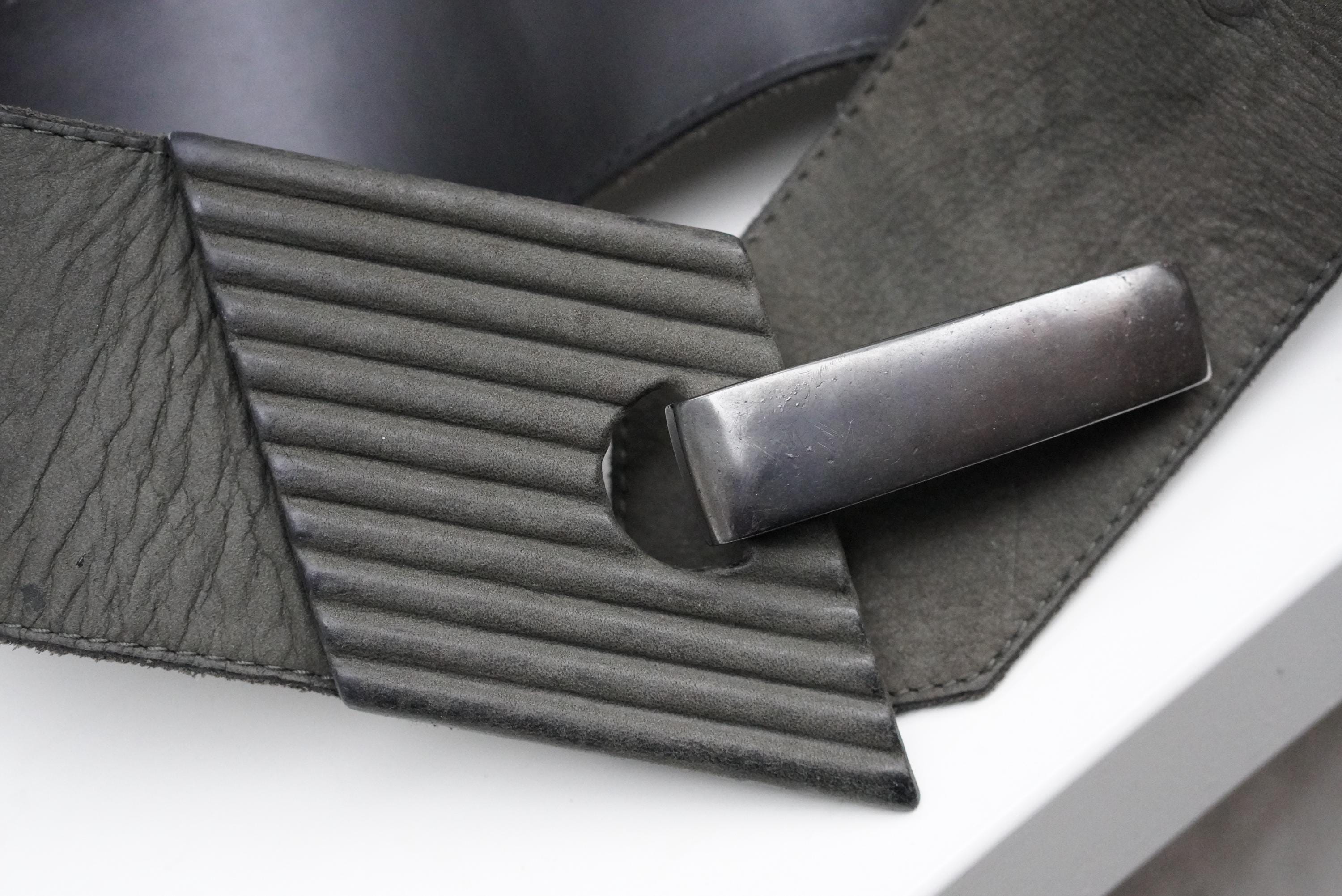 Vintage MARC CAIN Wide Leather Belt | Geometric Buckle Dark 