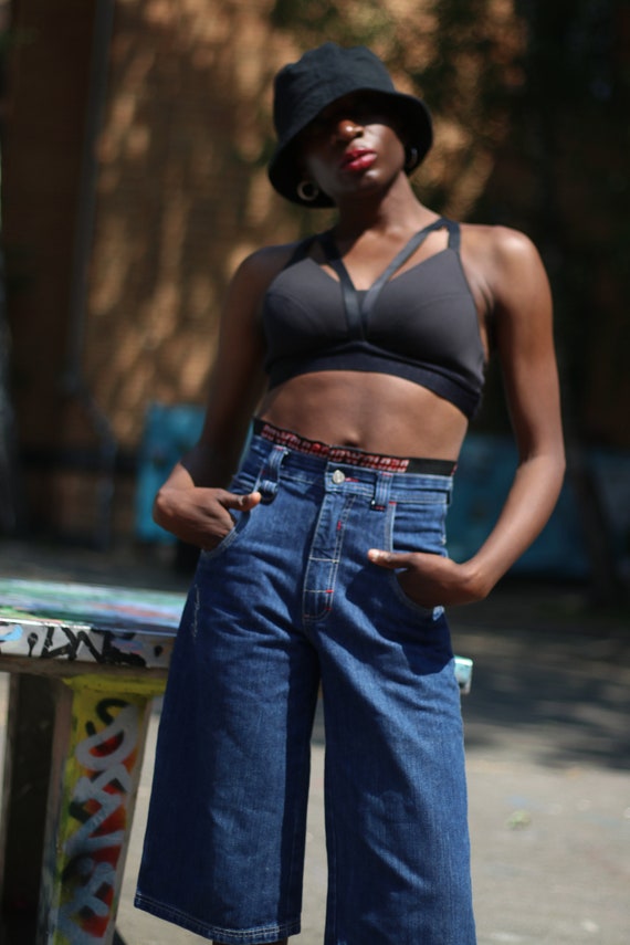 Y2k Here & There Denim Culottes Vintage Blue Denim Shorts With Closure and  Graphic Print Jeans Culottes With Print 