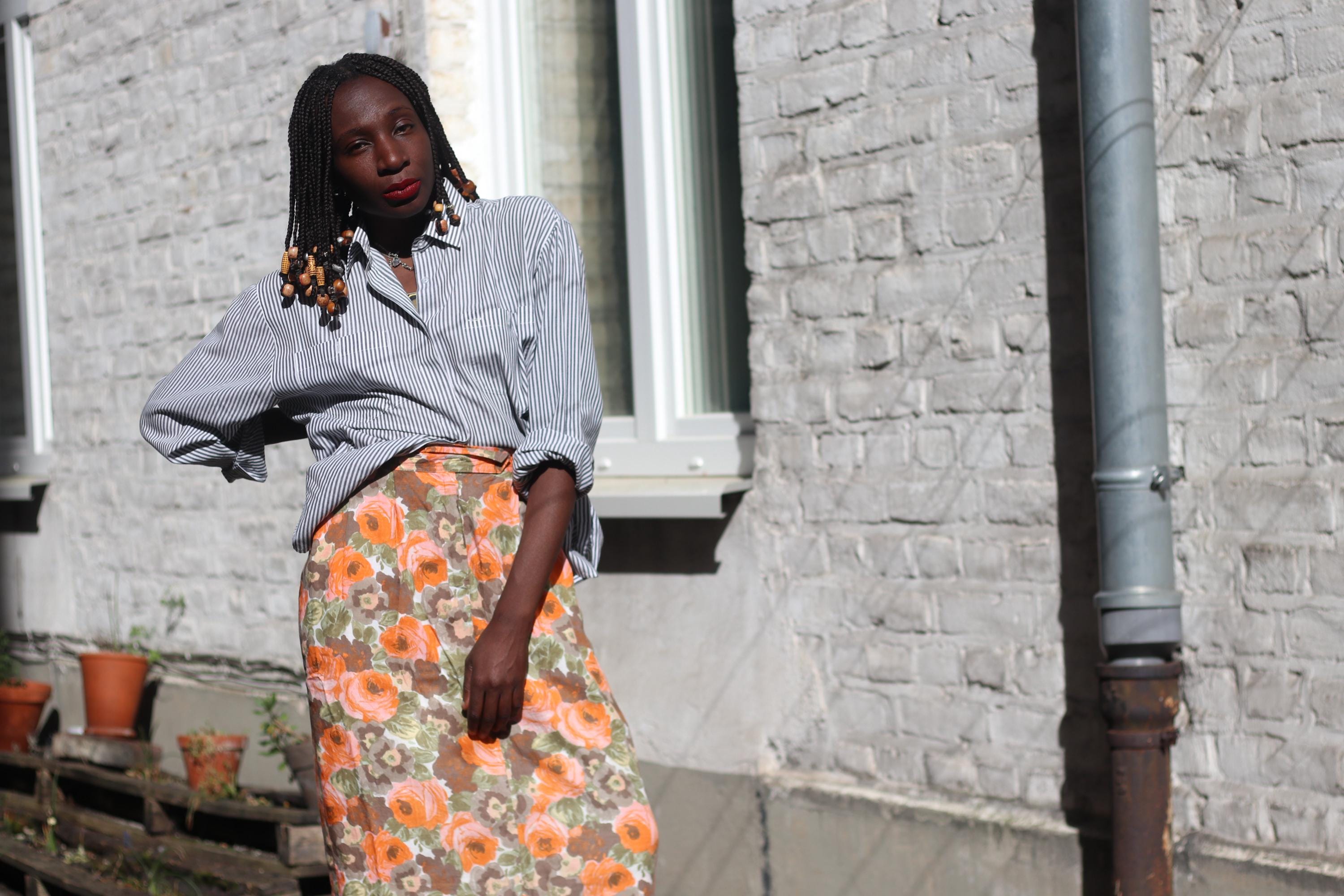 80s Floral Linen Blend Skirt: Vintage Orange Midi - Etsy