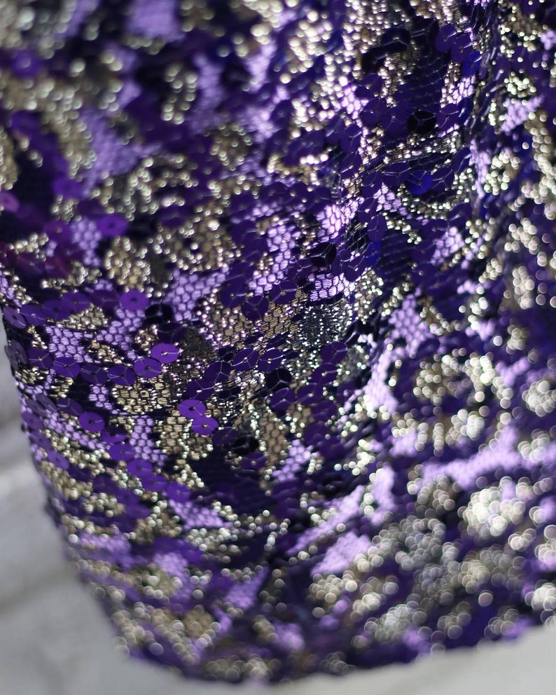 80s Dave & Johnny Sequinned Dress/ Vintage Purple Prom Dress with Statement sleeves / image 3