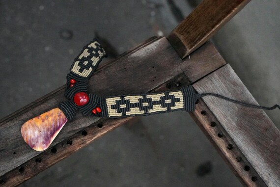 Handmade Macramé Statement Necklace Shell Pendant… - image 3