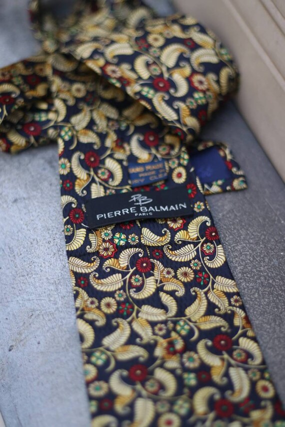 90s Pierre Balmain Silk Tie| Vintage Abstract Pri… - image 4