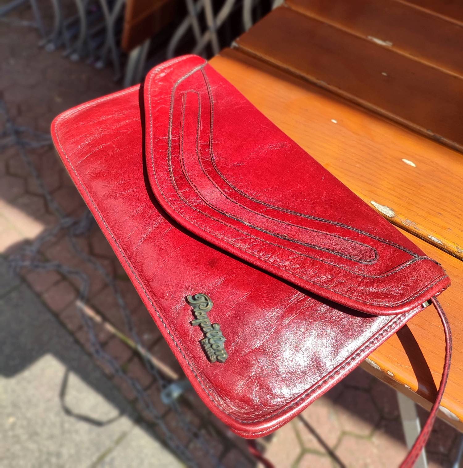 Vintage Papillon Paris Handbag 90s Red Leather Compact 