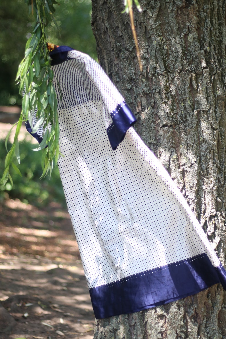 Vintage Striped and Polka Dottted Collared Handmade Dress in Blue and White Size Small image 3