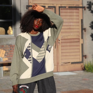 Vintage 90s Geometric Sweater | Abstract Knit Pullover | Oversized Cozy Unisex Jumper | Retro Pattern Knitwear