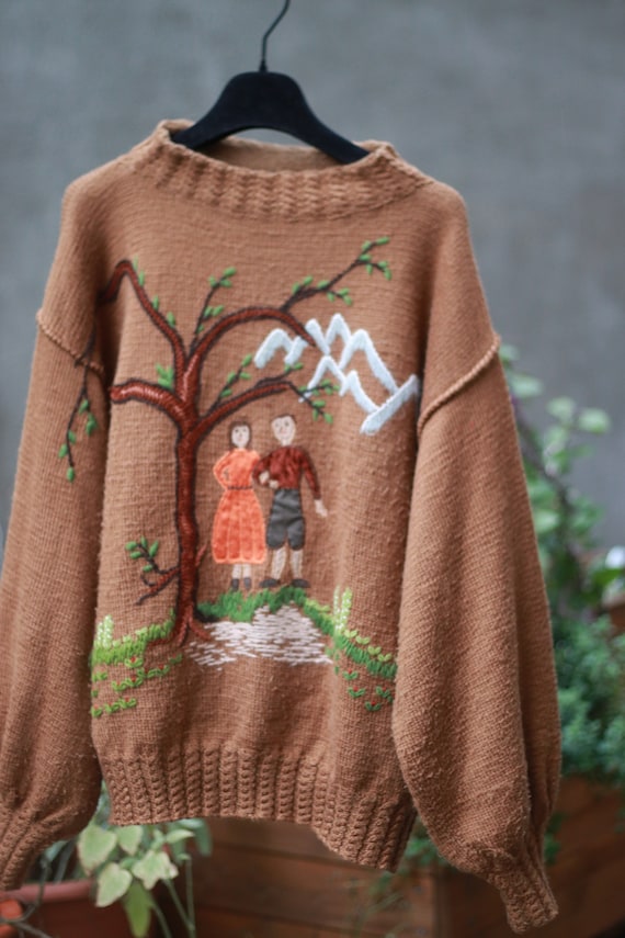 Vintage Handmade Sweater| 70s knit with embroider… - image 2