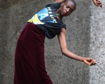 90s velvet optic red skirt| Vintage opulent maxi skirt| Minimalist evening skirt