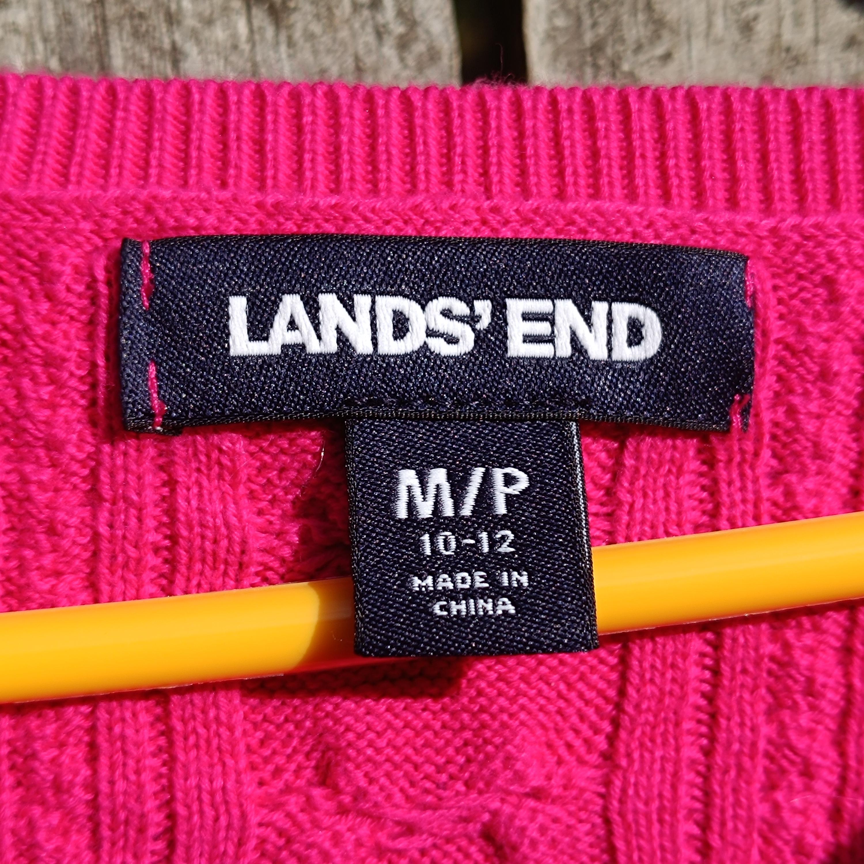 Vintage Lands' End Cable Knit Sweater | Hot Pink Cotton Boat Neck