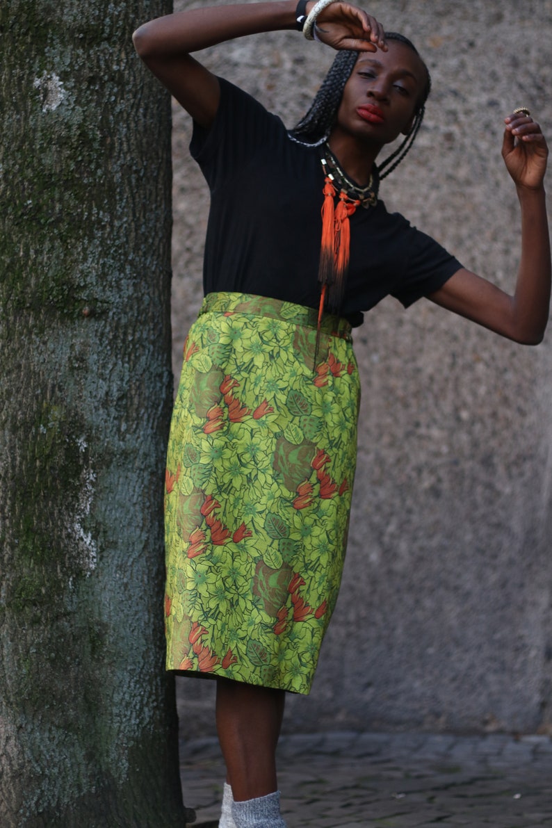70s Handmade Skirt Vintage Floral Print Women's Skirt Maximalist Midi Skirt image 1