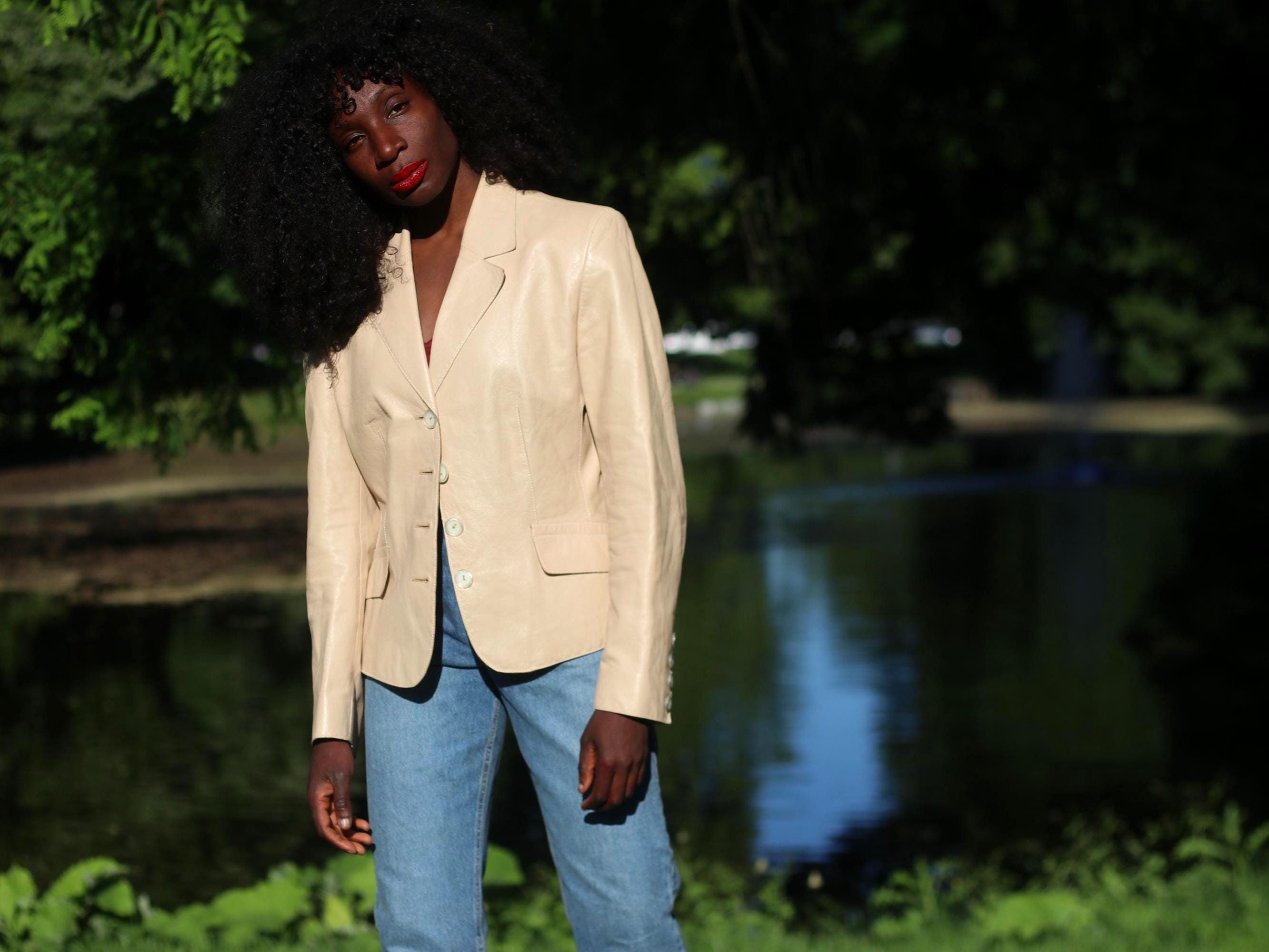 90s Vintage Nappa Leather Blazer: Minimalist Cream Jacket - Etsy