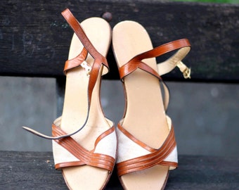 70s Brown Leather Sandals| Vintage Summer Sandals| Minimalist Made in Italy Sandals Size EU 40.5