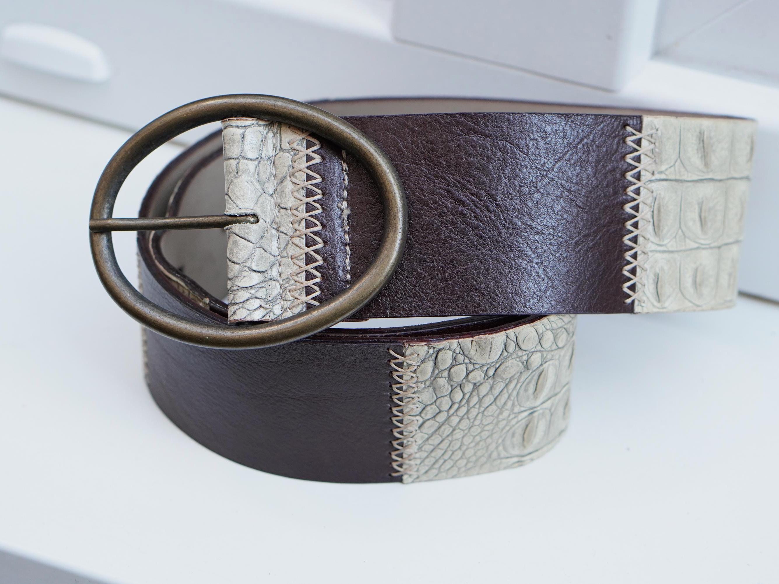 Vintage Croc Embossed Brown Leather Belt: Handmade Italian  display picture 3