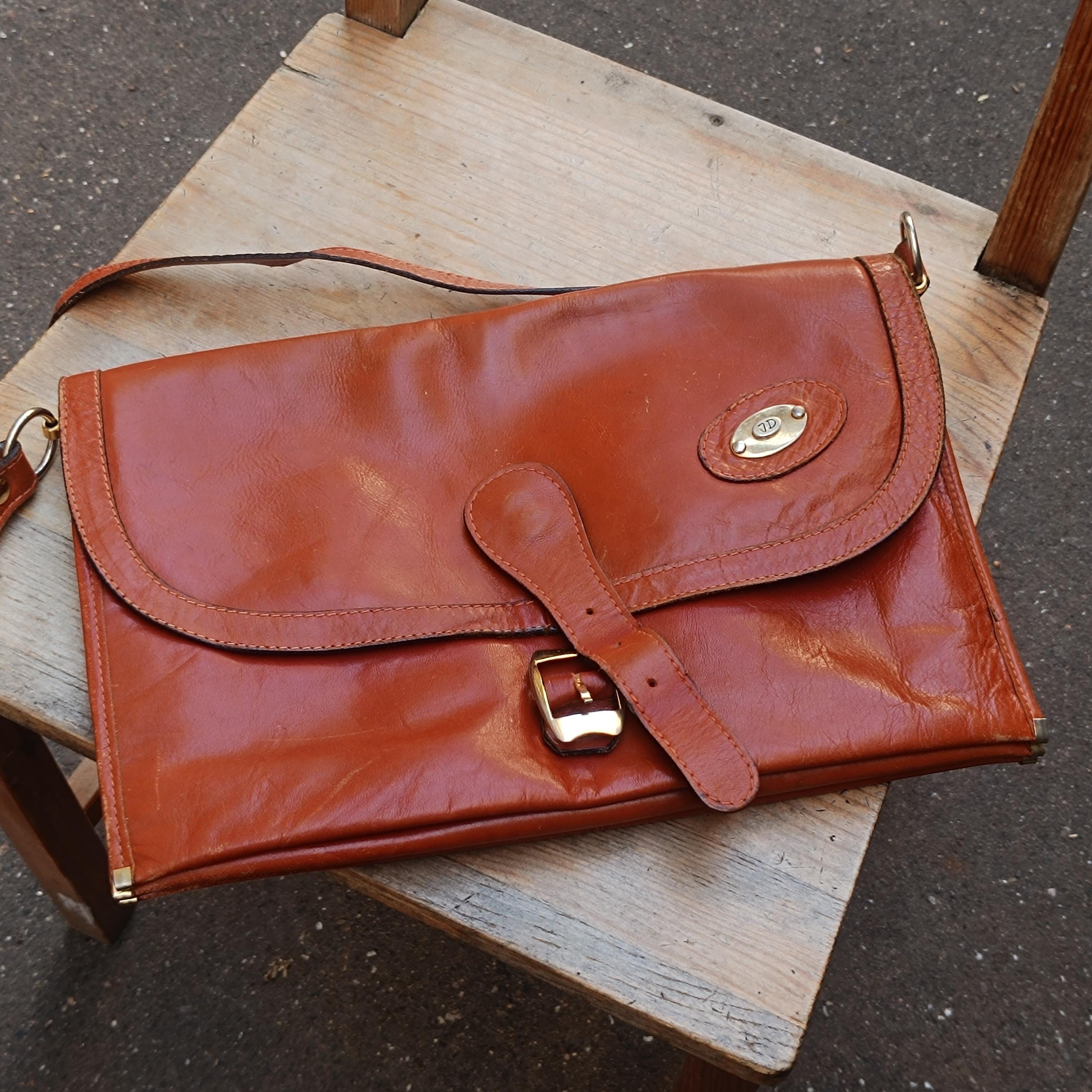 70s Brown Leather Shoulder Bag: Vintage Minimalist Clutch - Etsy