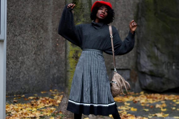 70s Female Fashion Midi Skirts 70s Striped Skirt Feminine