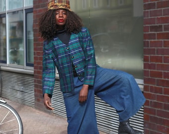 Vintage 80s Green Silk Plaid Jacket - Tailored Tartan Blazer