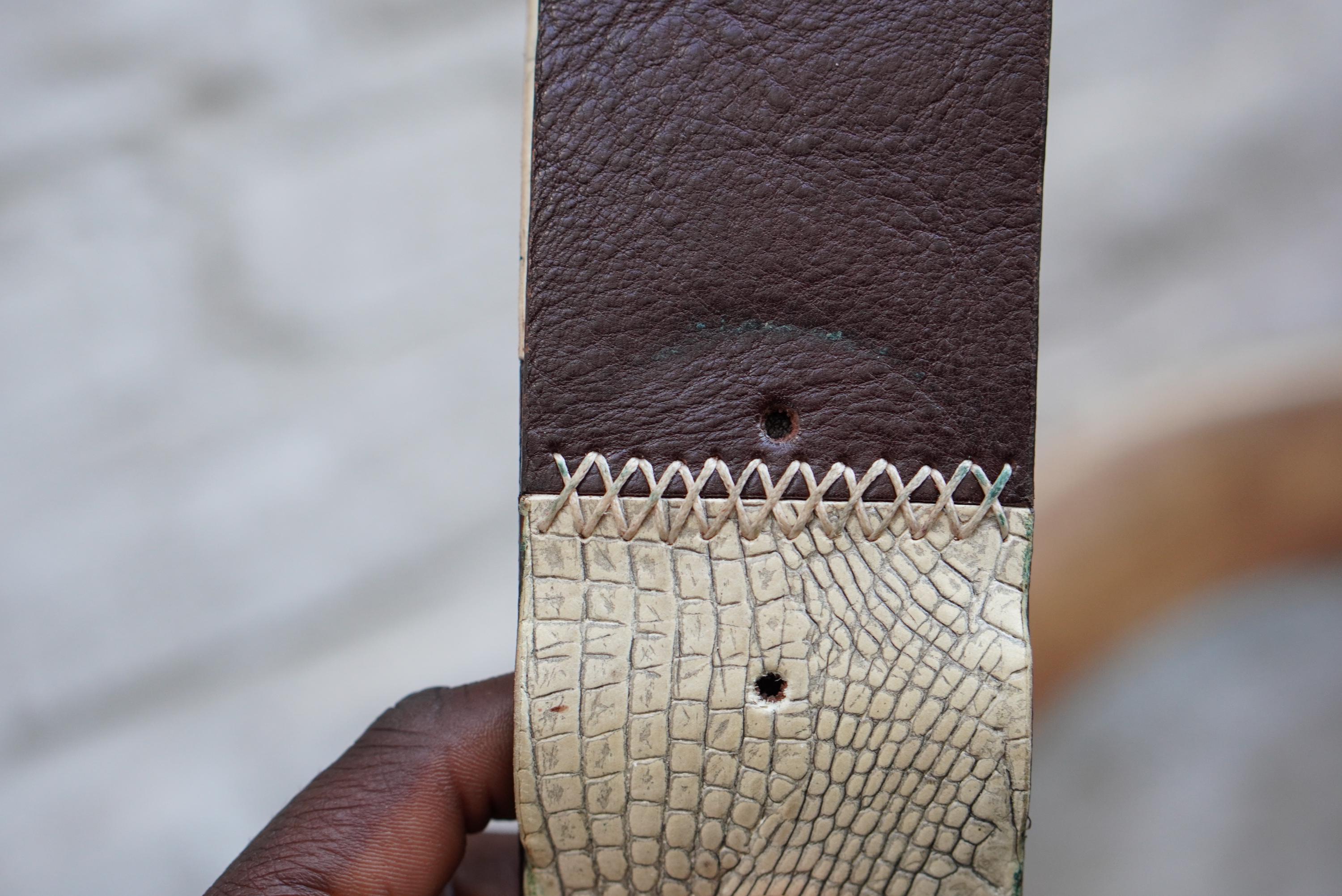 Vintage Bachrach  Dark Brown Croc-Embossed Leather Belt with Gold Buckle Vintage Wide Brown Croc Embossed Leather Belt With Gold  main image 3