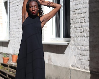 90s Vintage Black Halter - Minimalist Little Dress