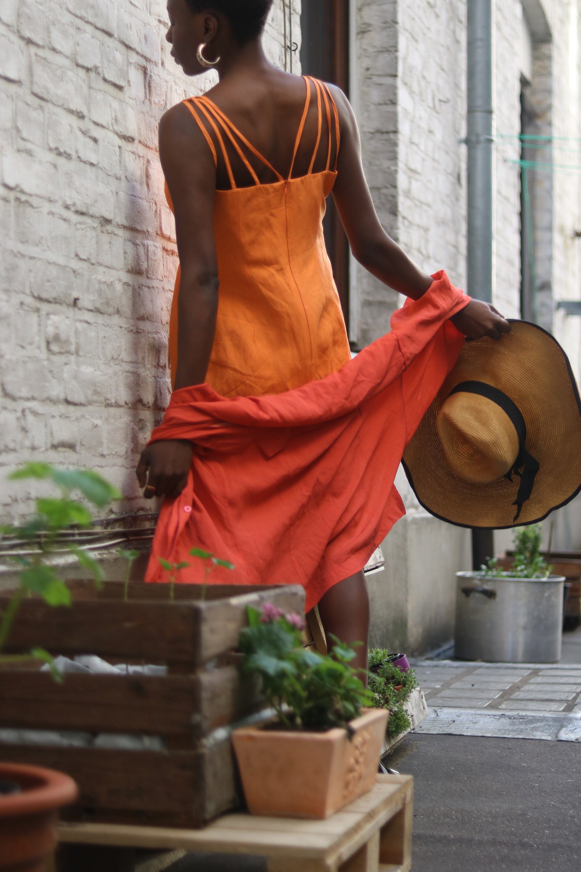 Vintage Mathilde J . Rondinaud Paris Silk and Linnen Mix Orange 