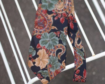 90s Floral Print Silk Tie |Charleston Whimsical colorful flower power necktie | Men's bold print workwear tie| Genderless dressing