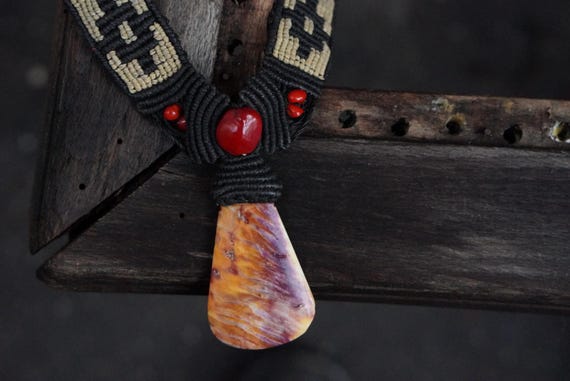 Handmade Macramé Statement Necklace Shell Pendant… - image 4