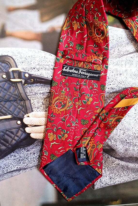 Vintage Salvatore Ferragamo Silk Tie Men s Red Tie With Floral Print Design Tie With Whimsical Botanical Print Etsy UK