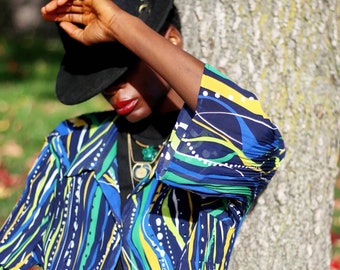 Vintage Maggie Barnes Swirly Print Blouse | Colorful Buttoned down Shirt with Abstract Print