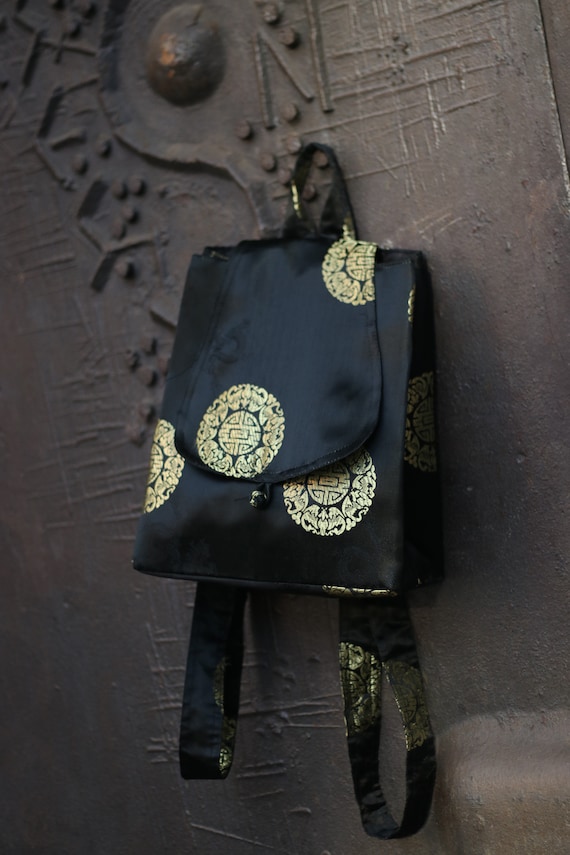y2k black opulent backpack| Vintage Black and gold
