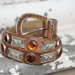 Vintage Oval Link Rhinestone Statement Belt Amber Brass Boho Western Vintage Oval Link Rhinestone Statement Belt Amber Brass Boho  main image 4