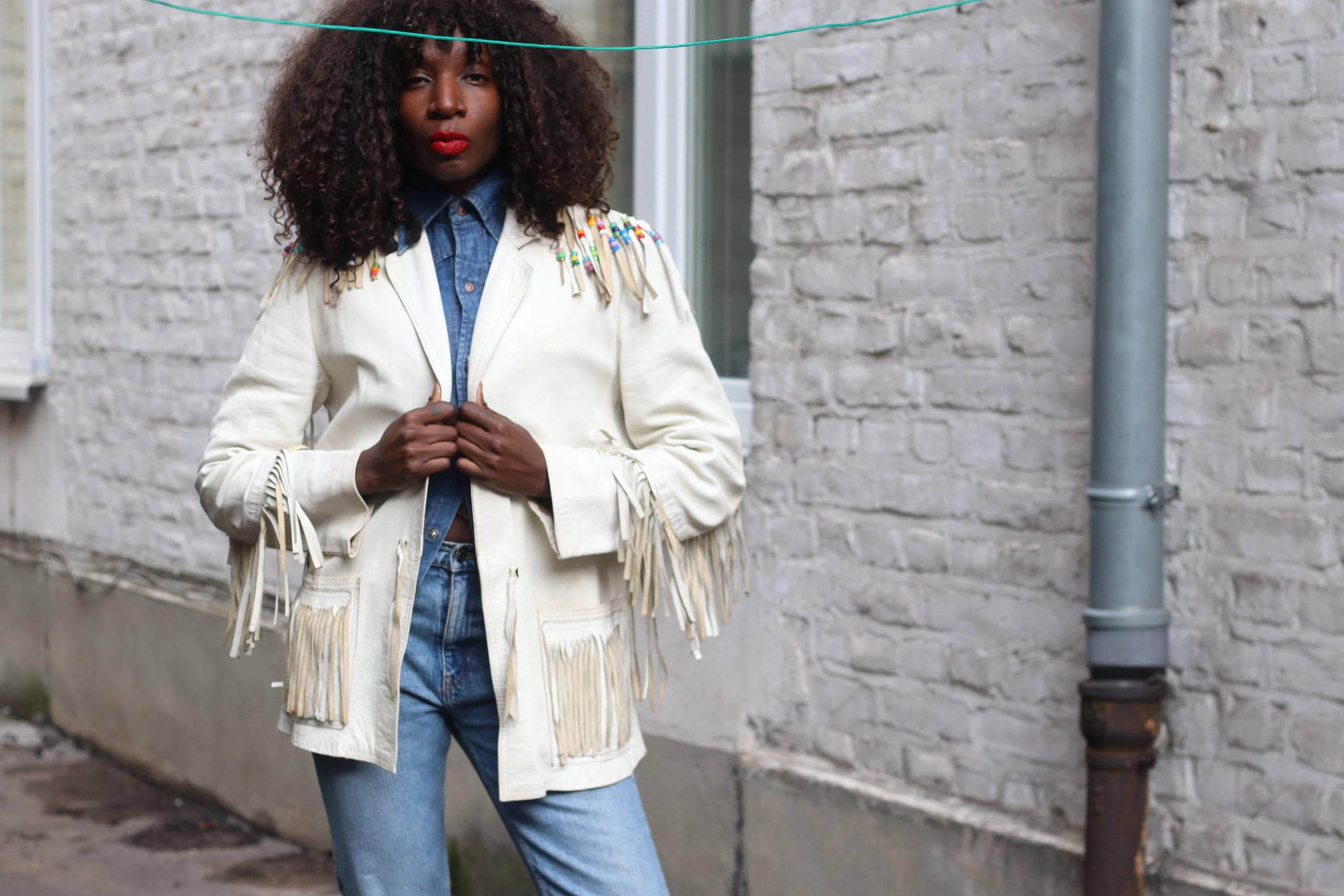 Michel Bachoz Vintage Fringe Leather Jacket Beaded Boho Western