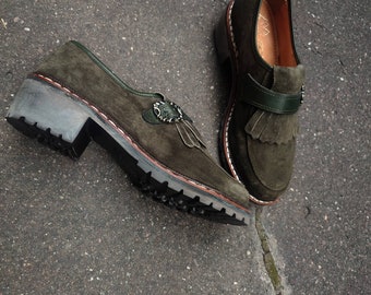 Vintage Schapuro brogues | Dapper suede green Oxford