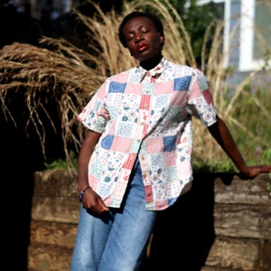 90s Russ Sport Shirt Vintage Patchwork-inspired hippy blouse Women's Ethno Print chic Shirt image 1