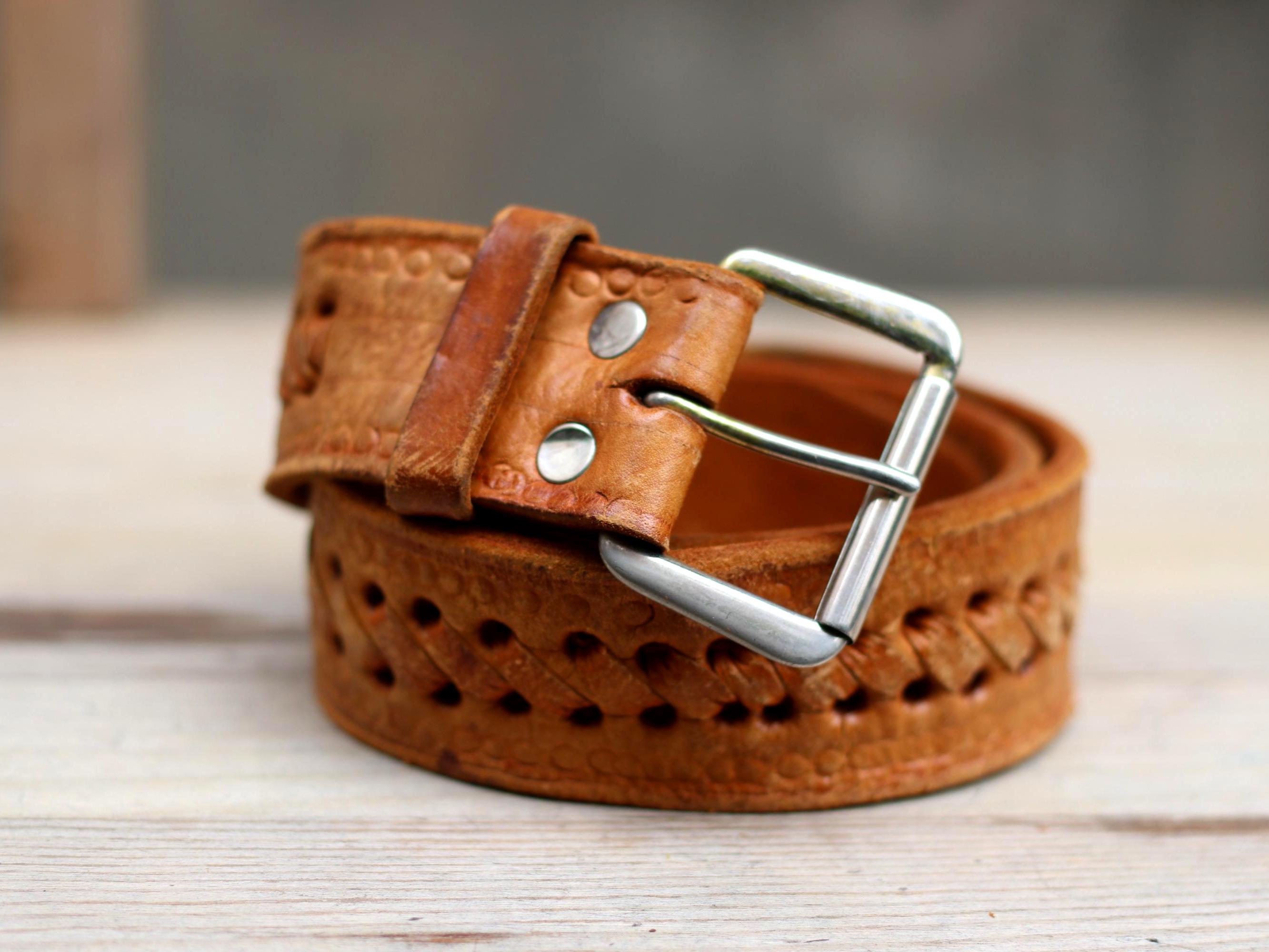 VINTAGE BELT BOHO PATCHWORK WESTERN LEATHER BELT SOUTHWEST STYLE UNISEX 36 Nocona Men main image 3