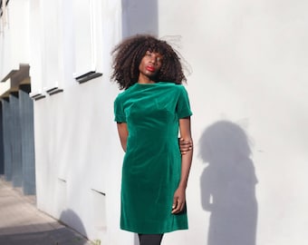 green emerald velvet dress Evita Cotton Shift Dress-Dark Green main image 1